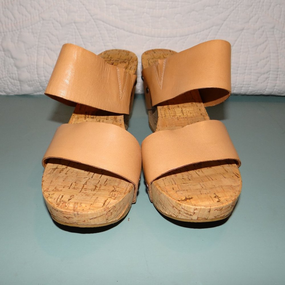 Lucky Brand Magnolia Tan Leather Wrap Cork Wedge Sandals - Picture 2 of 9